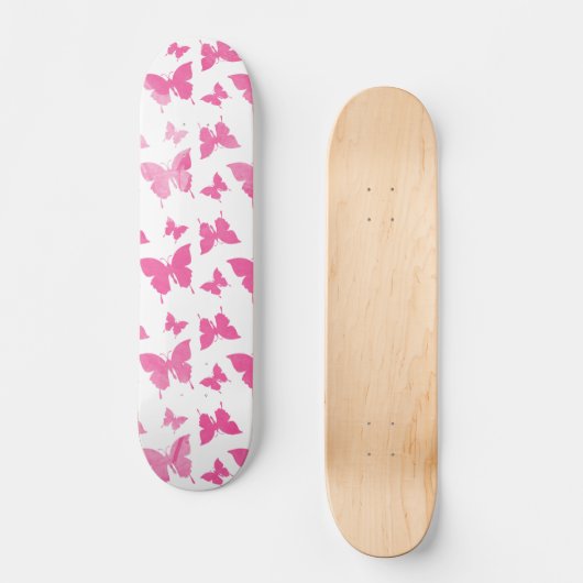  schattig roze waterverf vlinders patroon. skateboard (Voorkant)