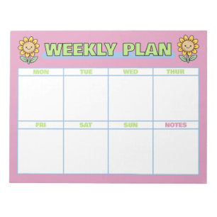 Schattig Roze Weekplan Met Zonnebloemen Notitieblok