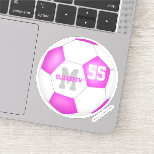 Schattig roze wit gepersonaliseerd meisjes voetbal sticker