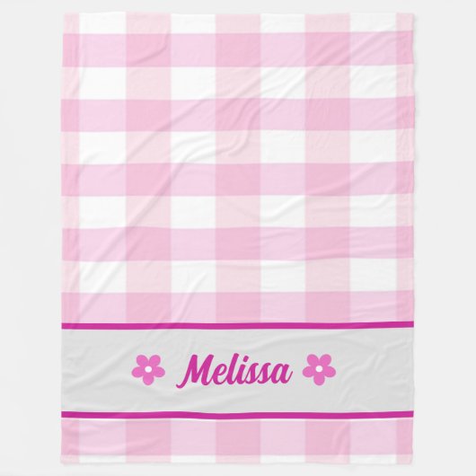 Schattig Roze Wit geruit Patroon Custom Kind Fleece Deken (Voorkant)