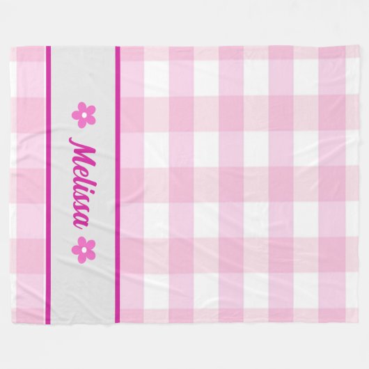 Schattig Roze Wit geruit Patroon Custom Kind Fleece Deken (Voorkant (Horizontaal))