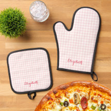 Schattig Roze Wit Geruit Retro Landelijk Monogram