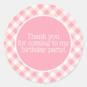 Schattig roze witte geruite Gingham verjaardag bed Ronde Sticker