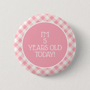 Schattig roze witte Gingham 5e verjaardag meisje Ronde Button 5,7 Cm