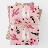Schattig Roze witte Llama Maraca Cactus Floral Inpakpapier Vel (In situ)