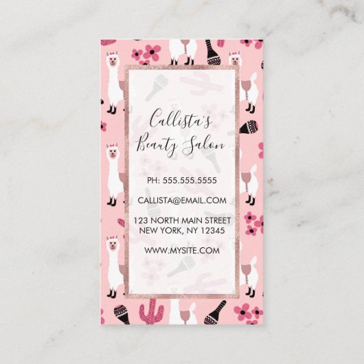 Schattig Roze witte Llama Maraca Cactus Floral Klantenkaartje (Achterkant)