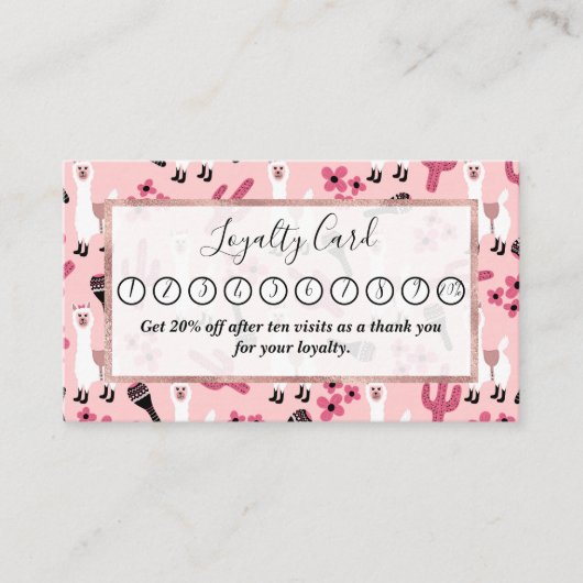 Schattig Roze witte Llama Maraca Cactus Floral Klantenkaartje (Voorkant)