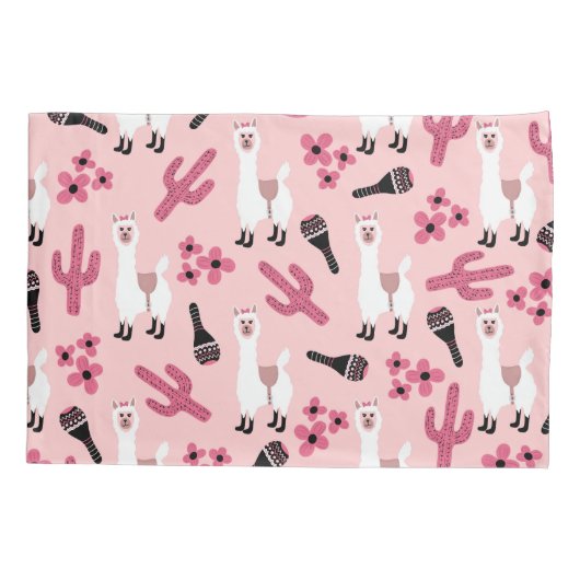 Schattig Roze witte Llama Maraca Cactus Floral Kussensloop (Achterkant)