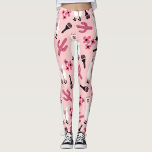 Schattig Roze witte Llama Maraca Cactus Floral Leggings