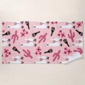 Schattig Roze witte Llama Maraca Cactus Floral Strandlaken (Voorkant)