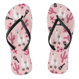 Schattig Roze witte Llama Maraca Cactus Floral Teenslippers