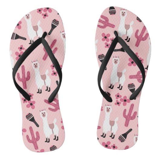 Schattig Roze witte Llama Maraca Cactus Floral Teenslippers (Voetbed)