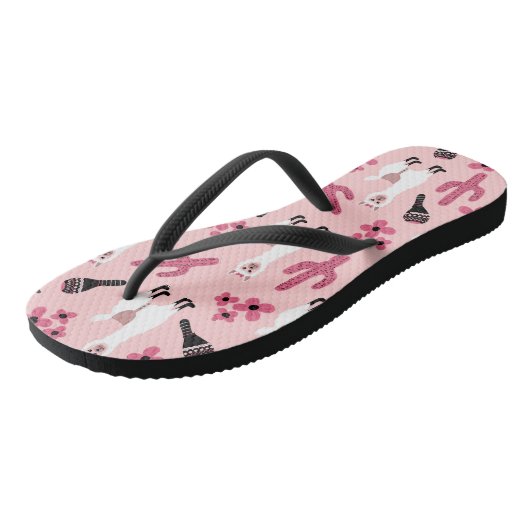 Schattig Roze witte Llama Maraca Cactus Floral Teenslippers (Schuin)