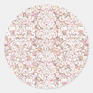 Schattig roze witte vintage bloemendesign ronde sticker