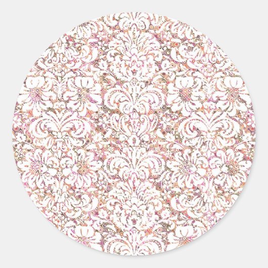 Schattig roze witte vintage bloemendesign ronde sticker (Voorkant)