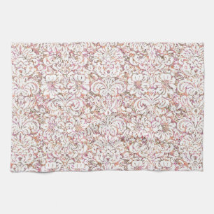 Schattig roze witte vintage bloemendesign theedoek