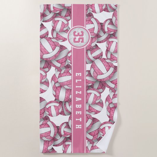 Schattig roze witte volleyballen patroon gepersona strandlaken (Voorkant)