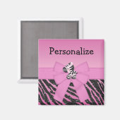 Schattig roze Zebra, strik & glitter Dierenprint M Magneet (Voorkant / Achterkant)