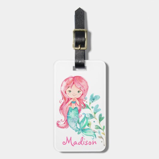 Schattig roze zeemeermin meisjes Bagagelabel (Voorkant verticaal)