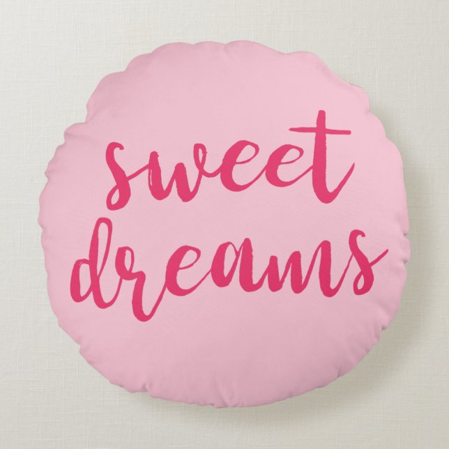 Schattig roze zoete dromen Hand belettering rond k Kussen (Voorkant)