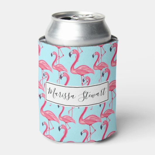 Schattig roze zomergeschilderd Flamingo patroon bl Blikjeskoeler (Blikje Voorkant)