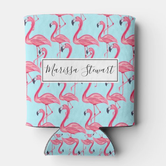 Schattig roze zomergeschilderd Flamingo patroon bl Blikjeskoeler (Achterkant)