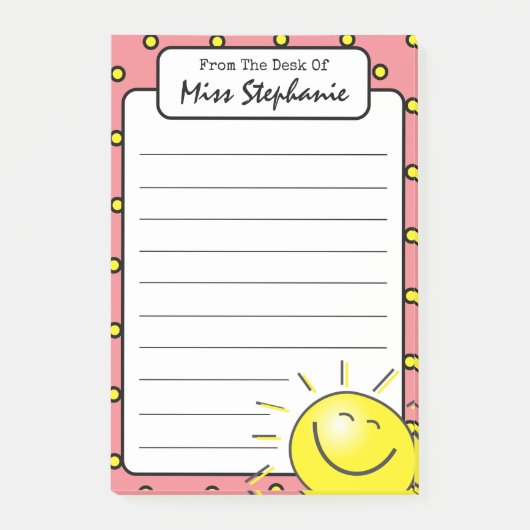 Schattig roze zonneschijn glimlach gezicht van ler post-it® notes (Voorkant)