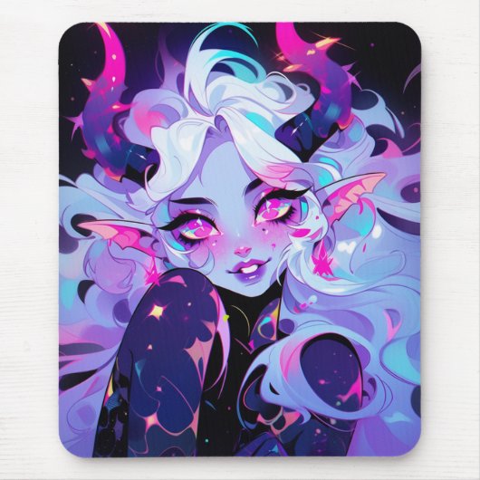Schattig roze, zwart en wit Koakuma Little Devil Muismat (Voorkant)