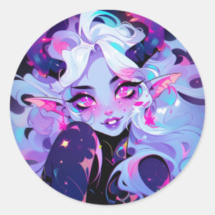 Schattig roze, zwart en wit Koakuma Little Devil Ronde Sticker