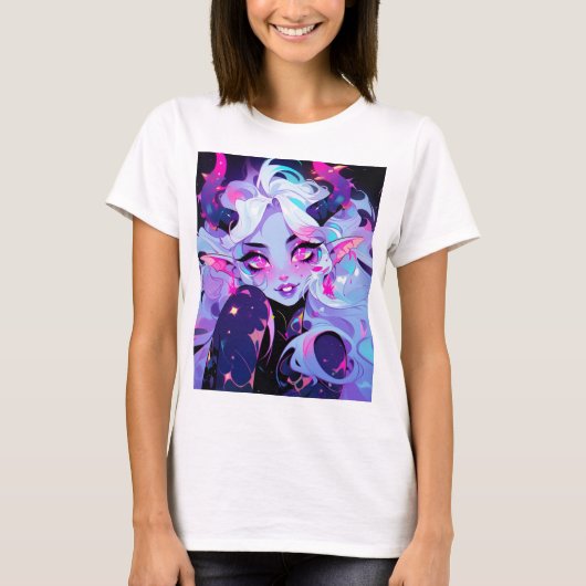 Schattig roze, zwart en wit Koakuma Little Devil T-shirt (Voorkant)