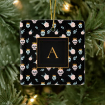 Schattig Roze Zwarte Schedelpatroon Monogram Hallo