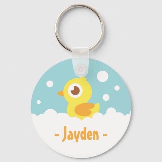 Schattig rubberen eendje in bubbelbad sleutelhanger (Voorkant)