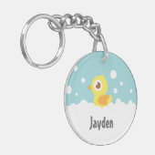 Schattig rubberen eendje in bubbelbad sleutelhanger (Voorkant Links)