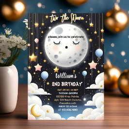 schattig ruimte nacht hemel twee de maan 2e verjaa kaart
