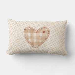 Schattig rustiek tartan patroon met hart Bruin Kussen
