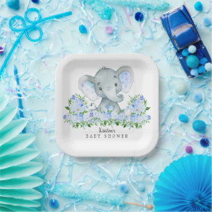 Schattig Safari Elephant Boys Baby shower Papieren Bordje