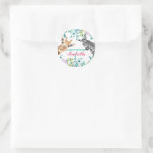 schattig safari zoo dieren oerwoud Bloemen Verjaar Ronde Sticker (Tas)