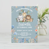 schattig safari zoo dierlijk oerwoud Floral Verjaa Kaart (Staand voorkant)