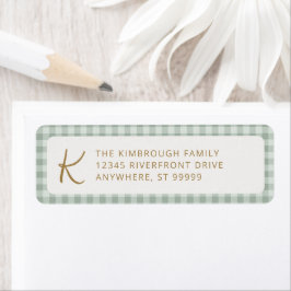 Schattig saliegroen monogram gingham geruit etiket