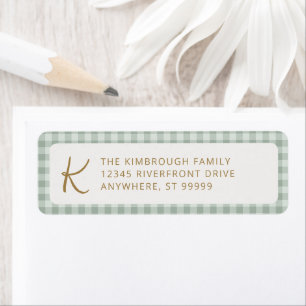 Schattig saliegroen monogram gingham geruit etiket