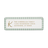 Schattig saliegroen monogram gingham geruit etiket (Voorkant)
