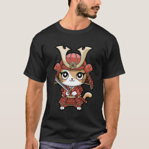 Schattig Samurai Meisje en Kat Ontwerp T-shirt