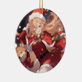 Schattig Santa Anime Meisje en Kerstmis Shiba Hond Keramisch Ornament (Rechts)