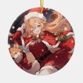 Schattig Santa Anime Meisje en Kerstmis Shiba Hond Keramisch Ornament (Voorkant)