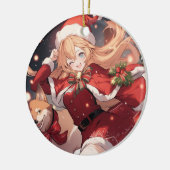 Schattig Santa Anime Meisje en Kerstmis Shiba Hond Keramisch Ornament (Links)