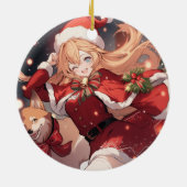 Schattig Santa Anime Meisje en Kerstmis Shiba Hond Keramisch Ornament (Achterkant)