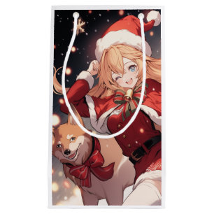 Schattig Santa Anime Meisje en Kerstmis Shiba Hond Klein Cadeauzakje