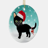 Schattig Santa Hat Black Kat in Sneeuwversier Keramisch Ornament (Rechts)