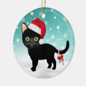 Schattig Santa Hat Black Kat in Sneeuwversier Keramisch Ornament (Links)