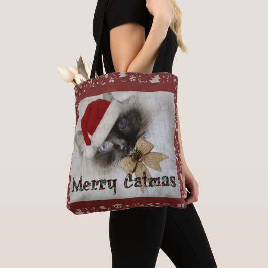 Schattig Santa Kat in de hele ontwerptas Tote Bag (Dichtbij)